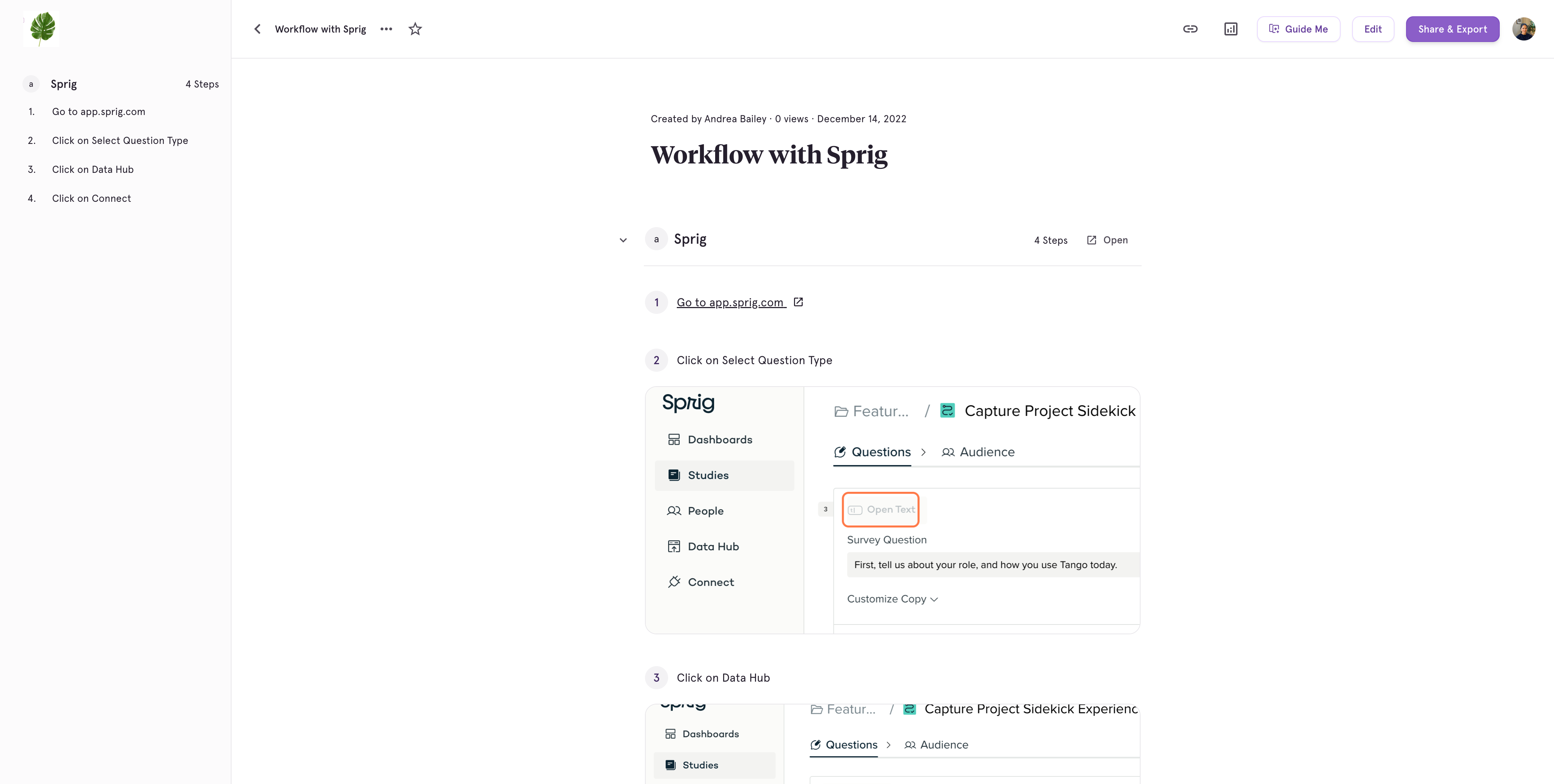 Then go to the workflow you want to share. Click on Share & Export