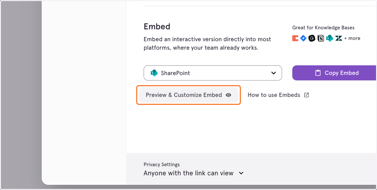 Click on Preview & Customize Embed to further customize