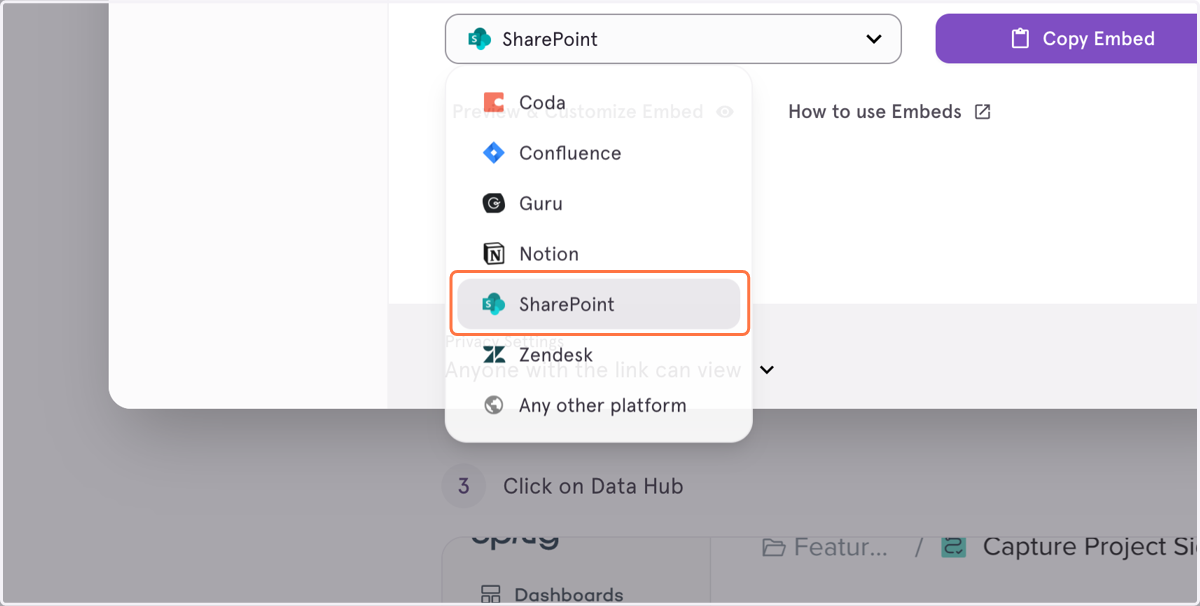 If you're embedding, select the platform you're embedding in.