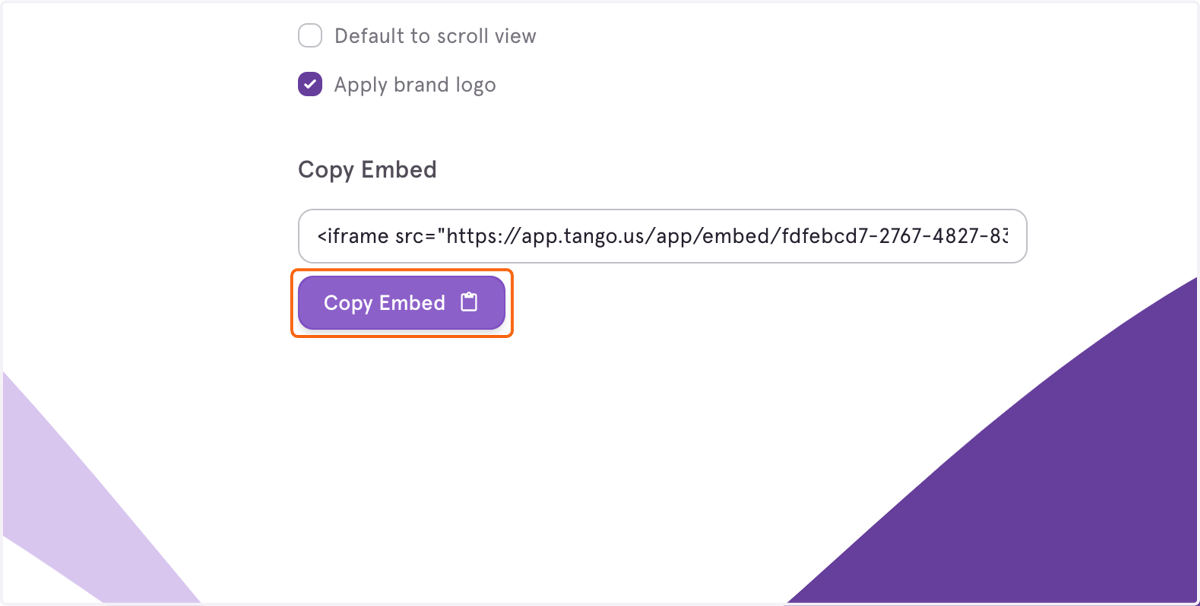 Click on Copy Embed to take your customized Tango to the platform of your choice!!
