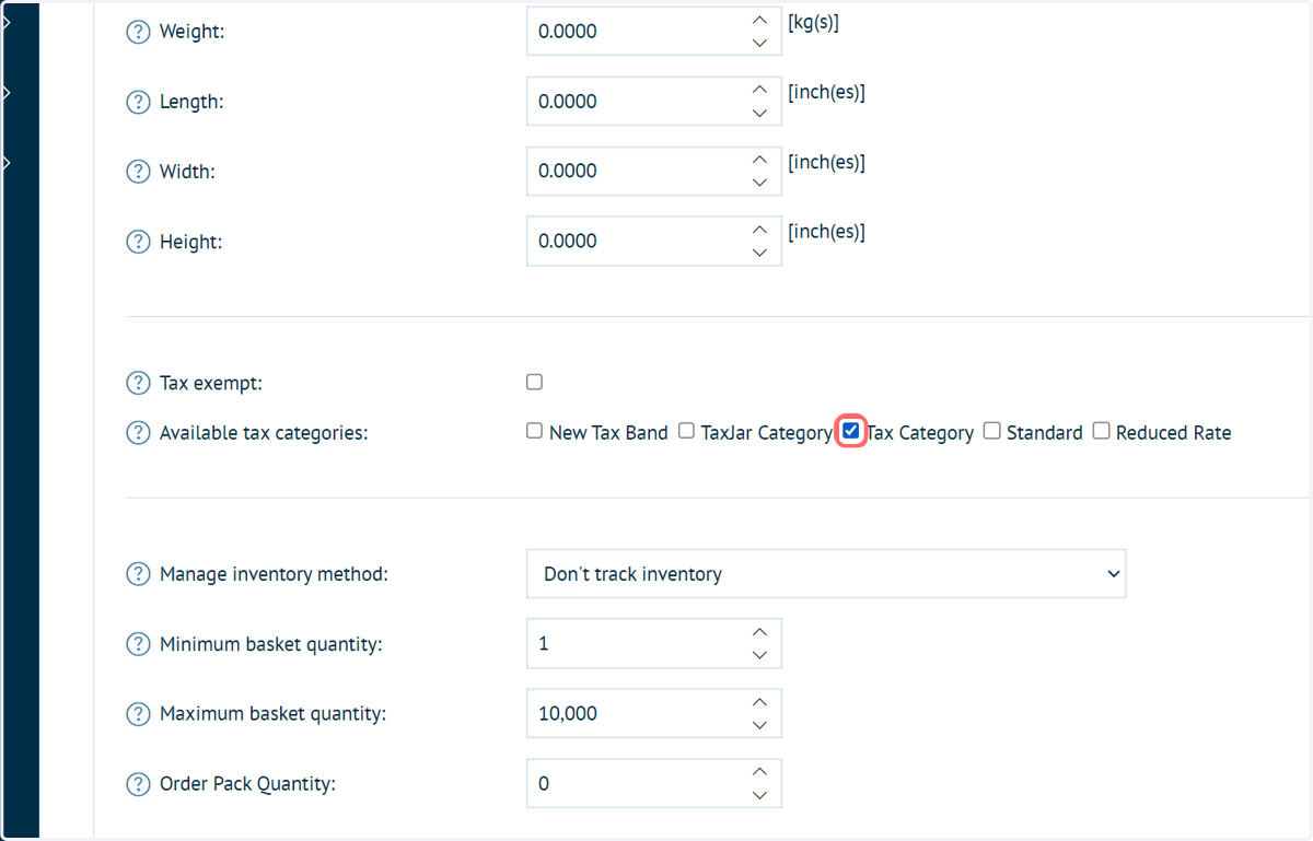 Select your tax category under the "Available Tax Categories" option.