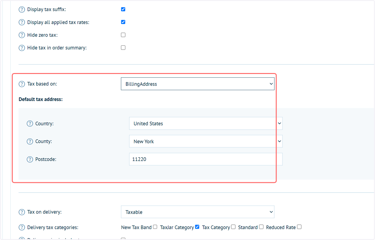 "Tax based on" allows you to choose whether the billing or shipping address of a customer is used for tax purposes.