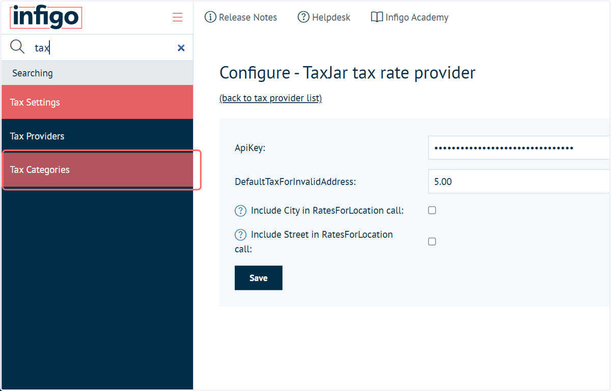 Next, navigate to Tax Categories