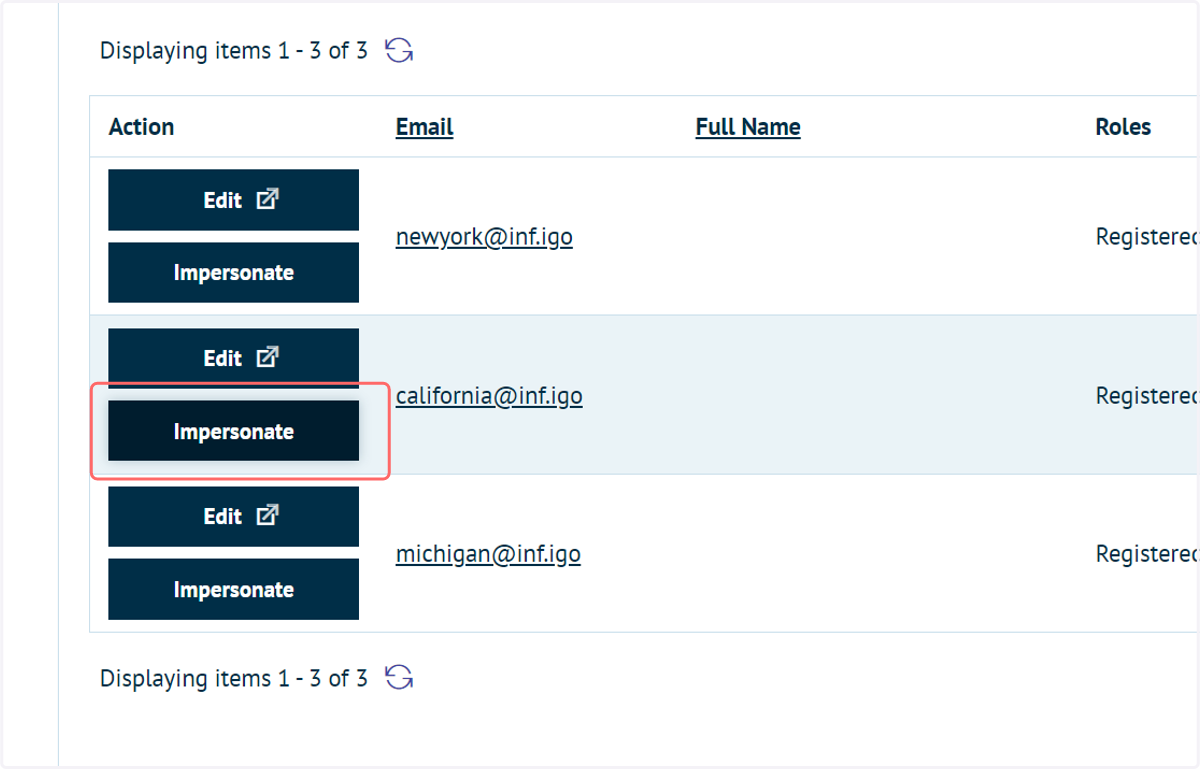 Impersonate test users