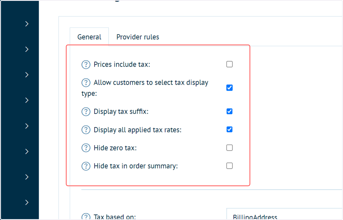 Tax display options