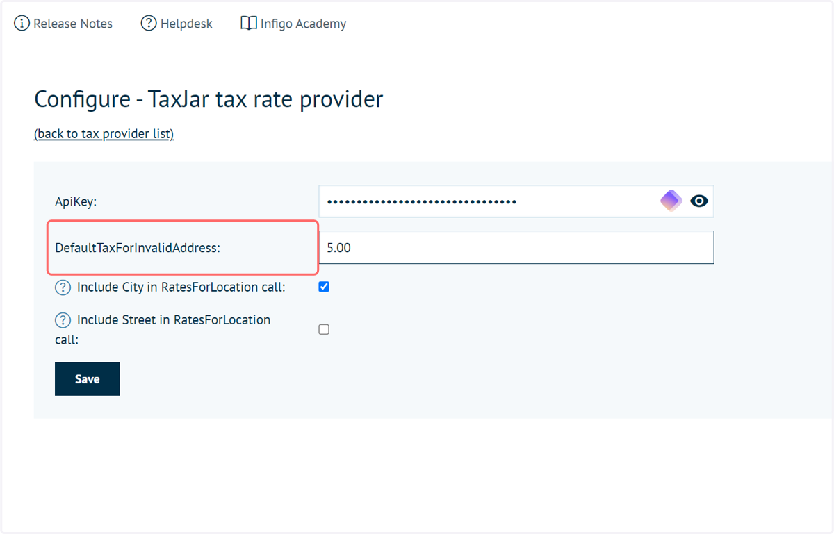 DefaultTaxForInvalidAddress: