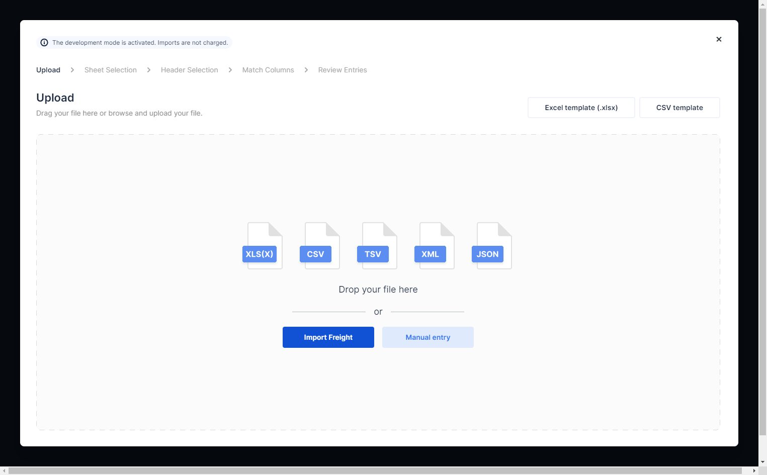 Click on 'Import Freight' for bulk upload or go for 'Manual entry'