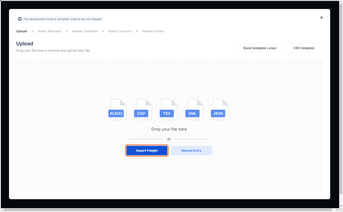 Click on 'Import Freight' for bulk upload or go for 'Manual entry'