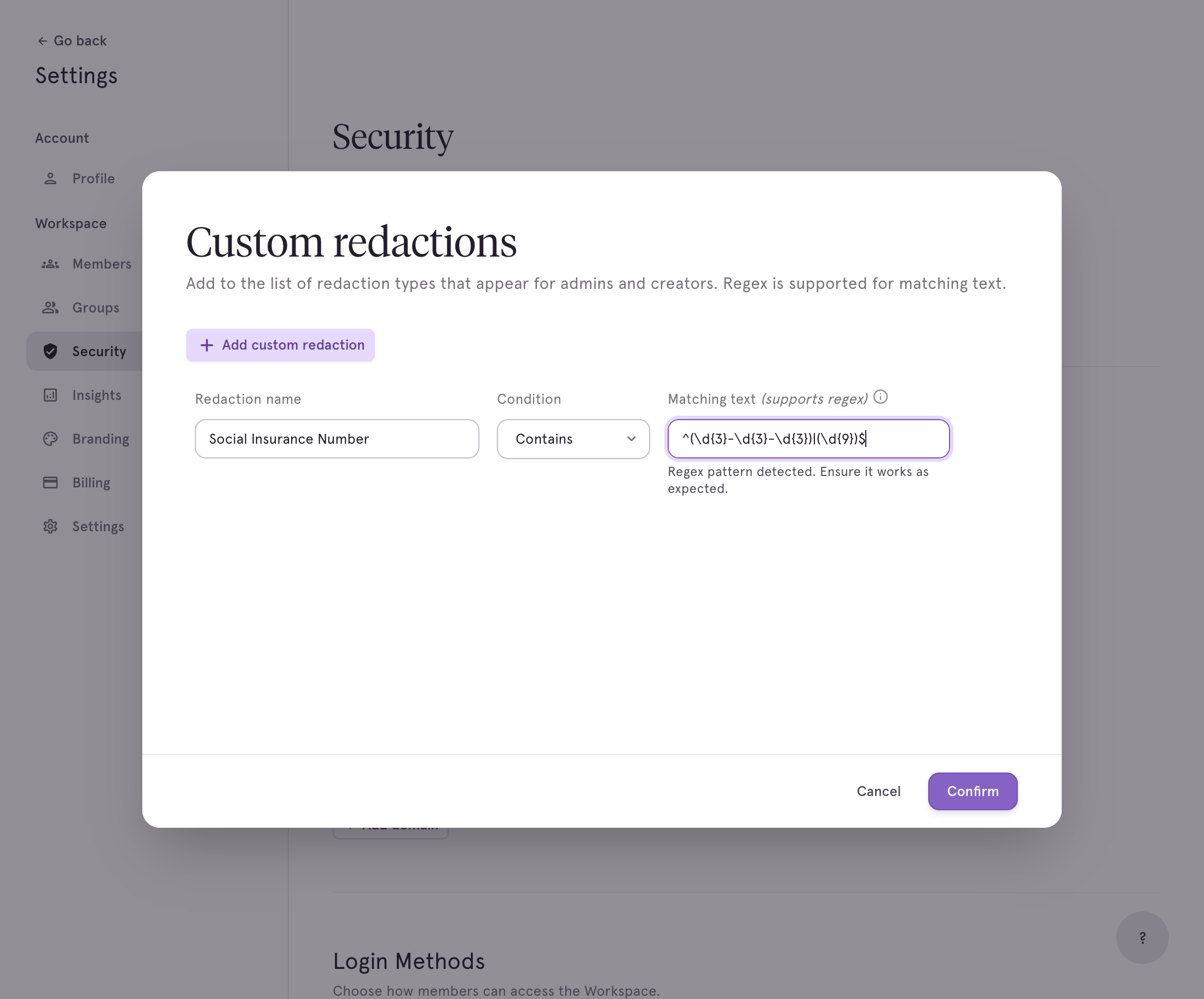 Click on Confirm to save this Custom Redaction