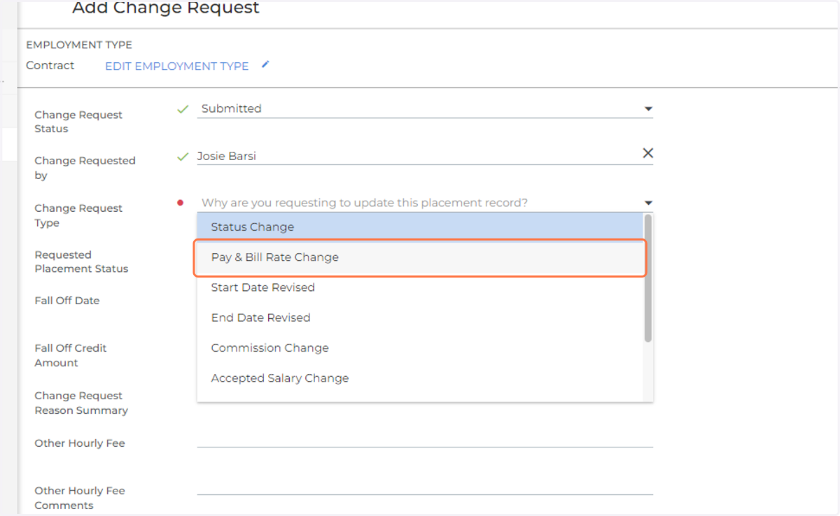 Click on Pay & Bill Rate Change