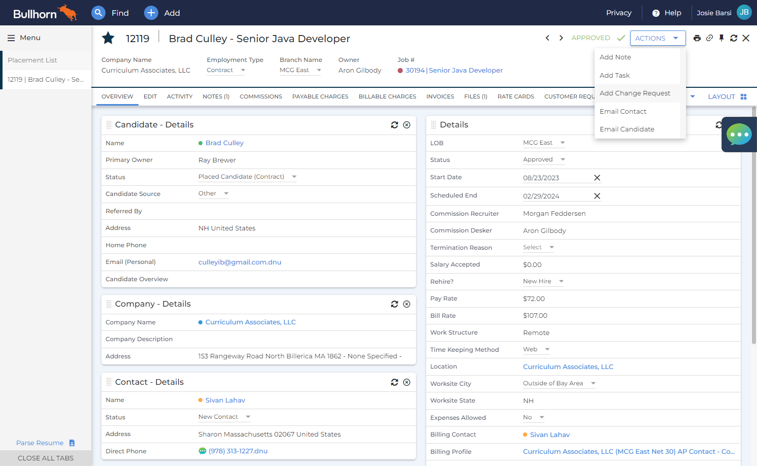 Click Actions -> Add Change Request