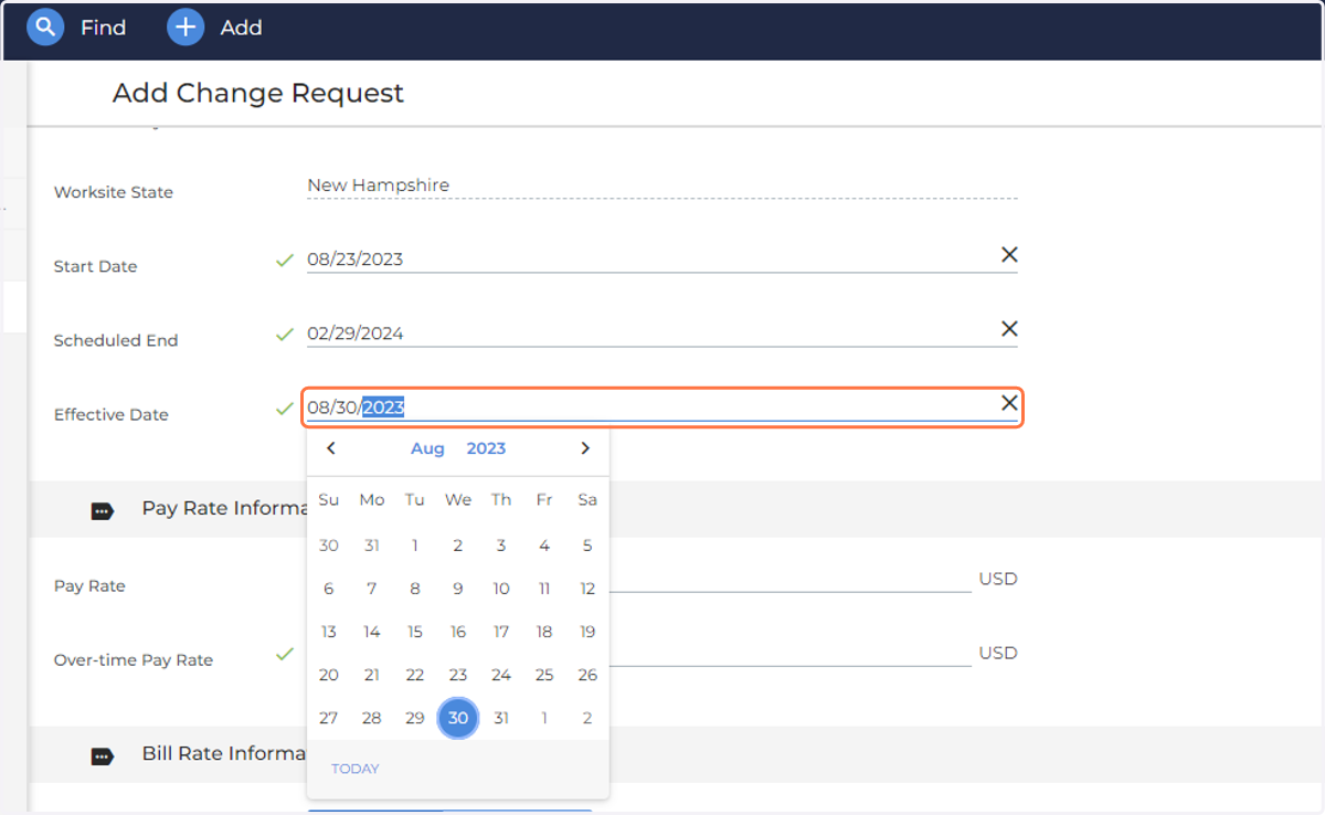 Change the Effective Date to the new pay/bill effective date