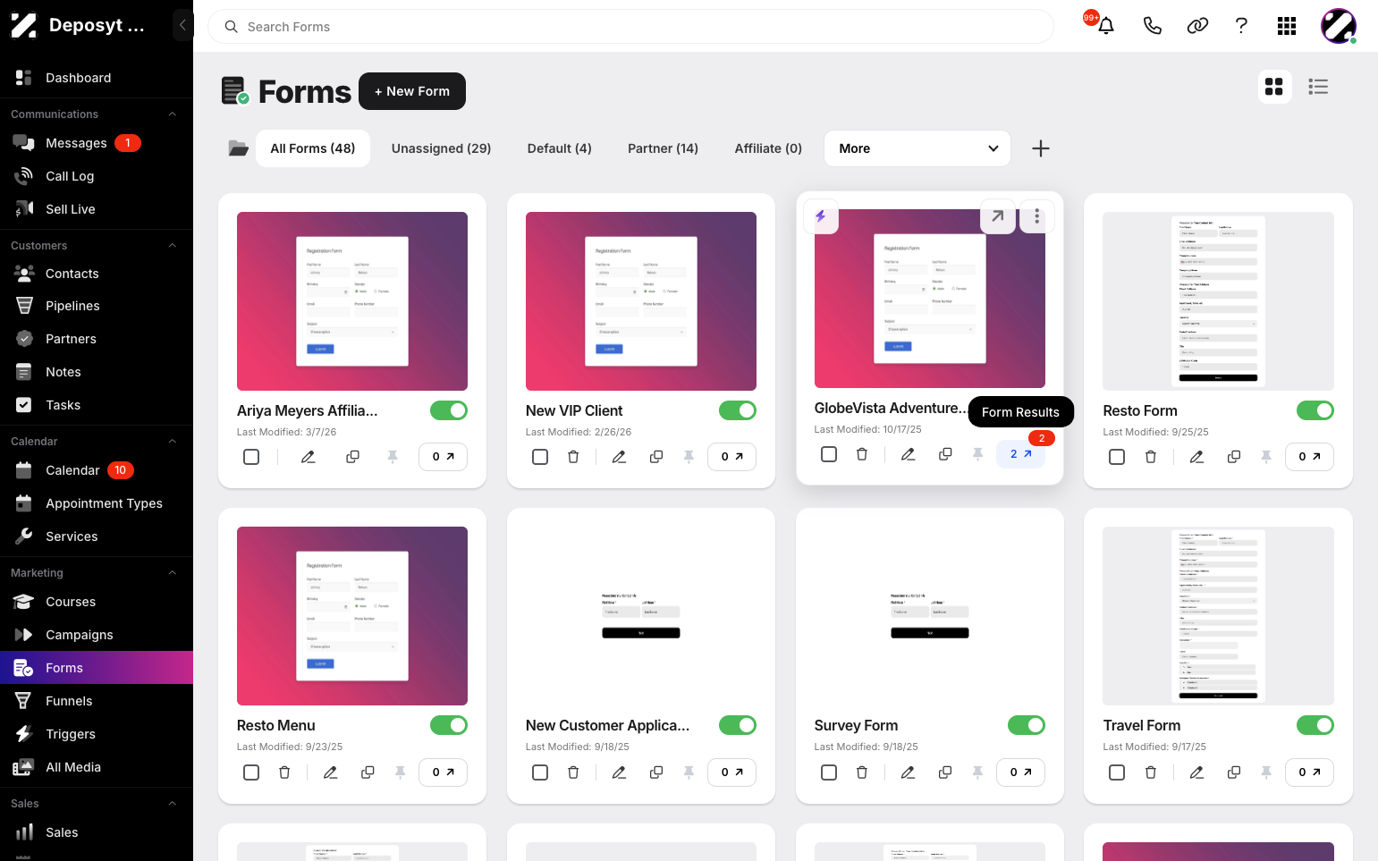 Step 3: You are then navigated to Card View. Click the Form Results icon on a form card.
