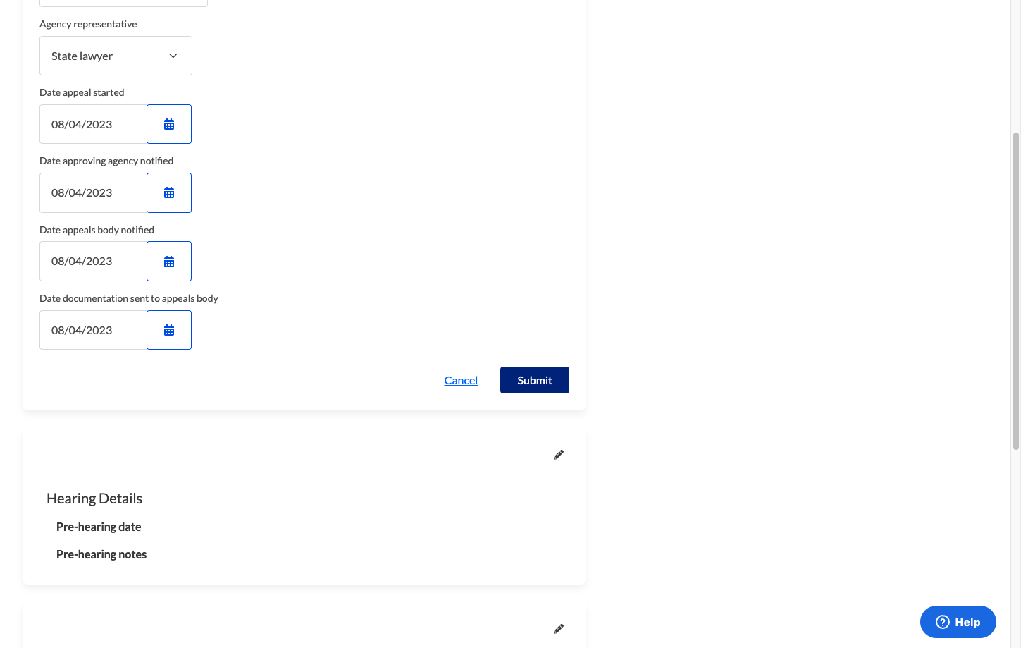 Click on Submit when you finish editing a section