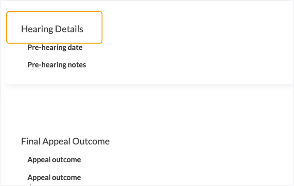 A second section provides an area to enter hearing details