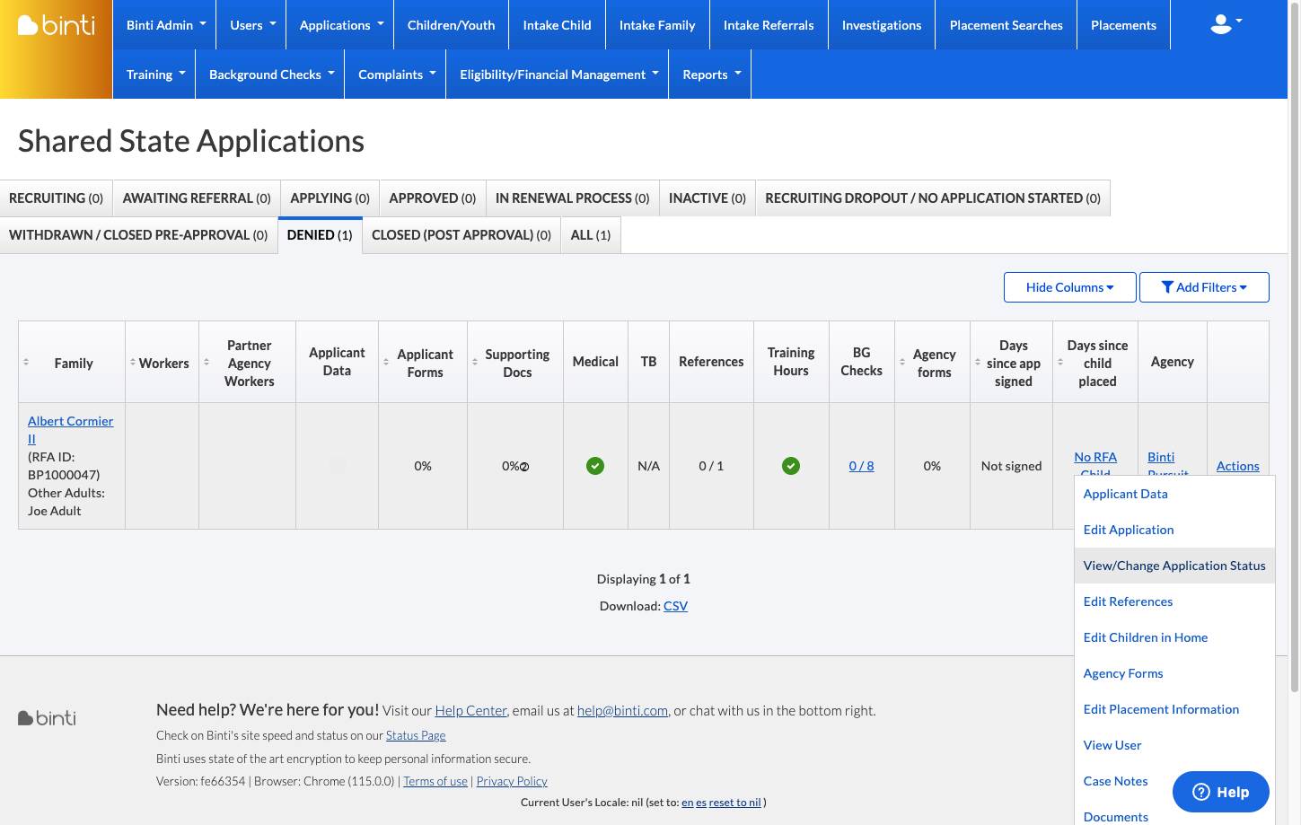 Click on View/Change Application Status