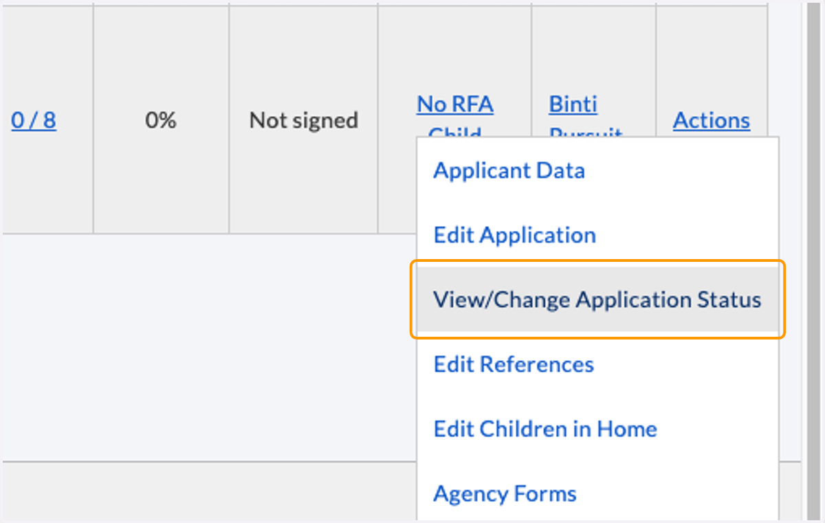 Click on View/Change Application Status