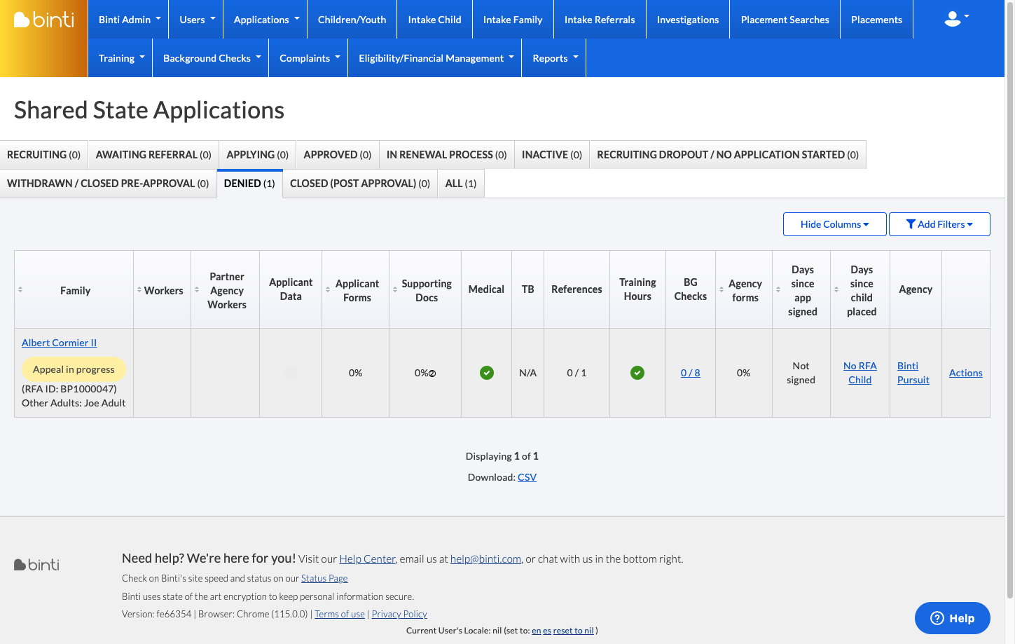 The Application Dashboard will also indicate an appeal in progress