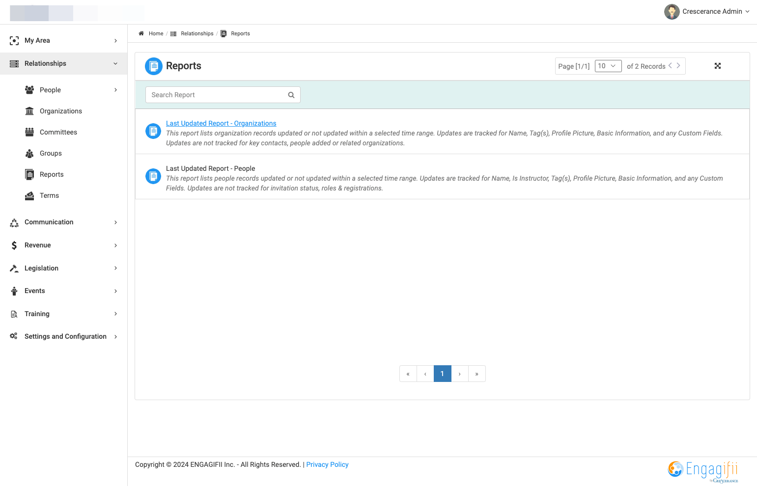 Click on Last Updated Report - Organizations