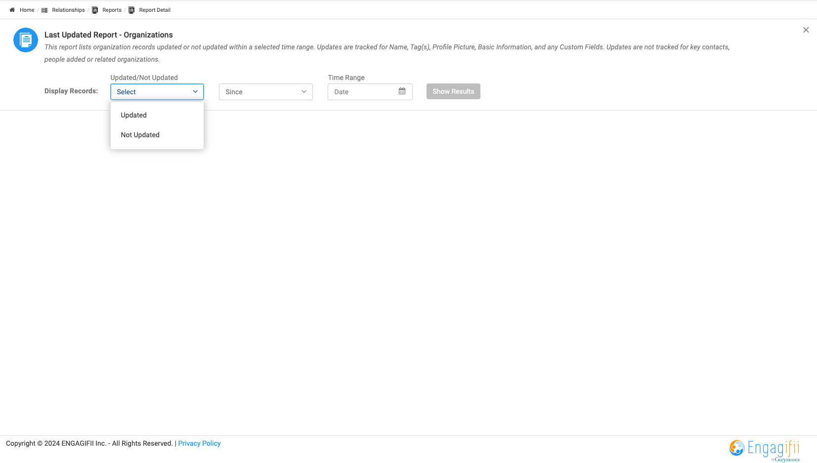Click on Select to create your report parameters