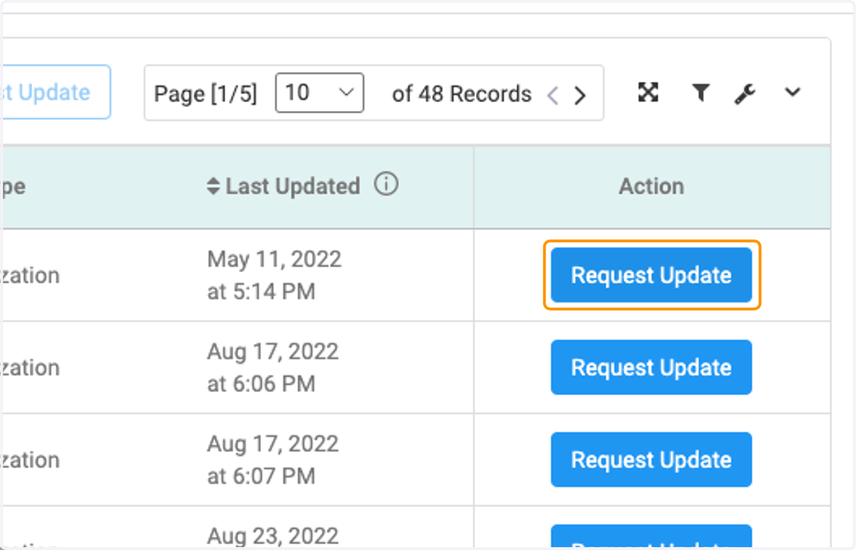 Or click on Request Update to send an email requesting the organization contact to request an individual update.