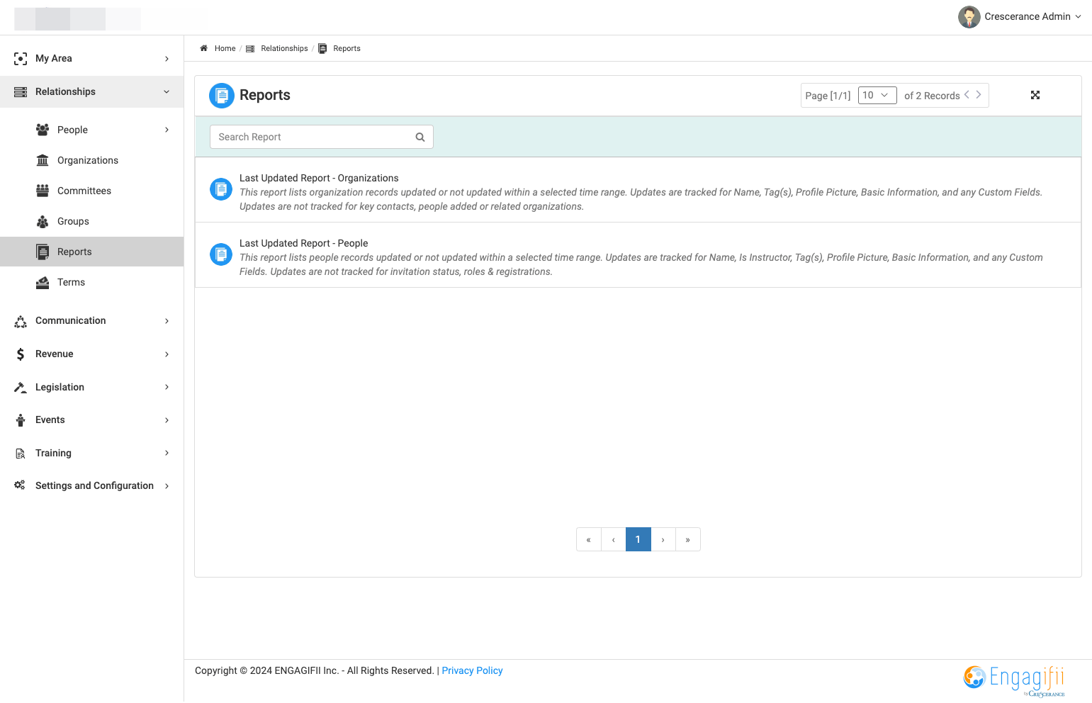 Here are the two types of Last Action Report available - for People and Organizations.