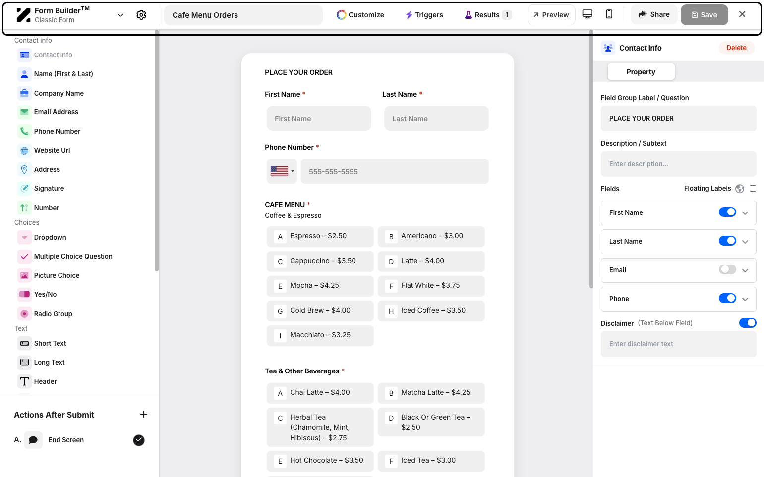 Step 5: Beside it, you can preview the form, switch between desktop and mobile views, share the form link, and use the Save button.