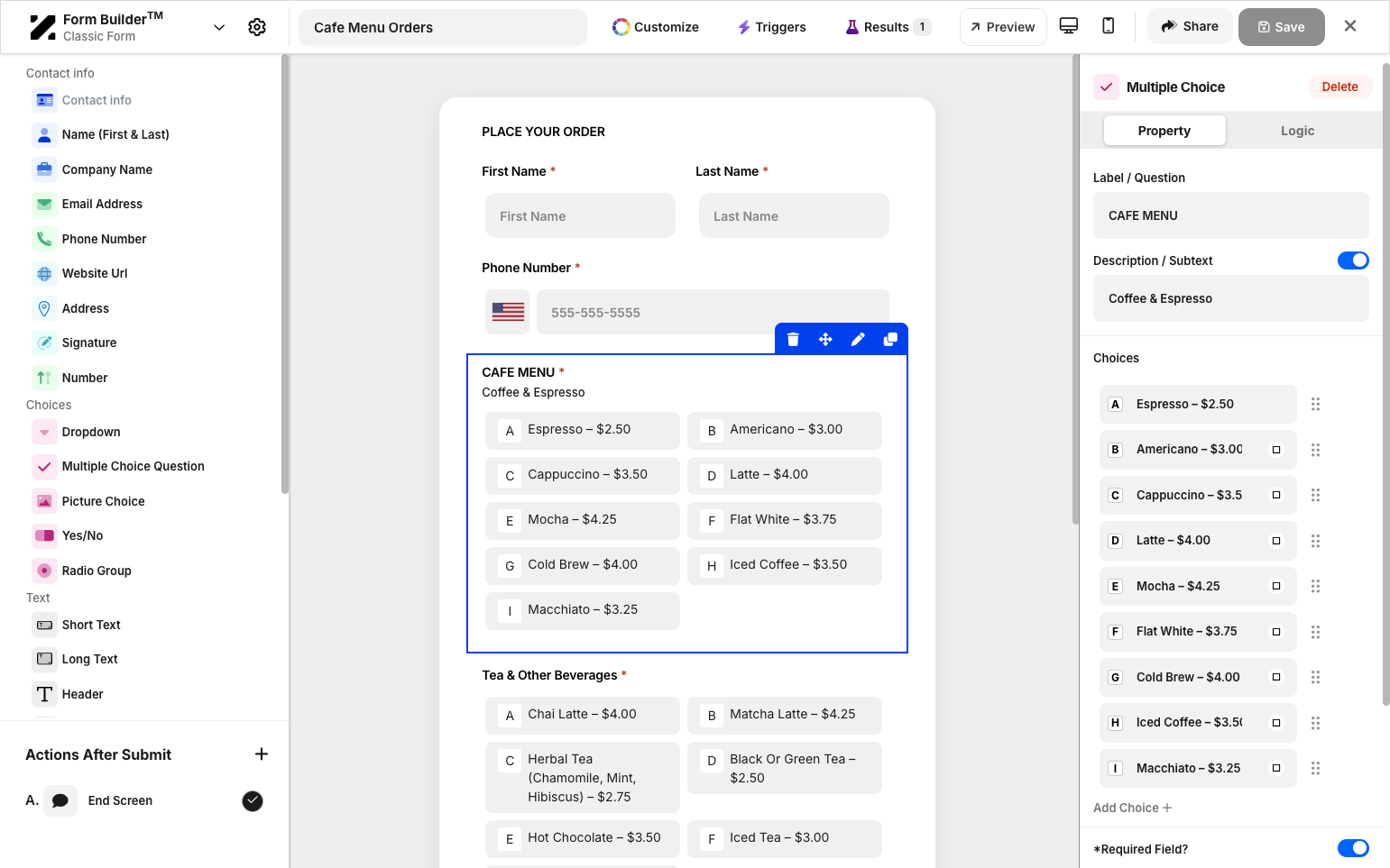 Step 9: Some widgets have a Logic tab where you can customize the question logic.