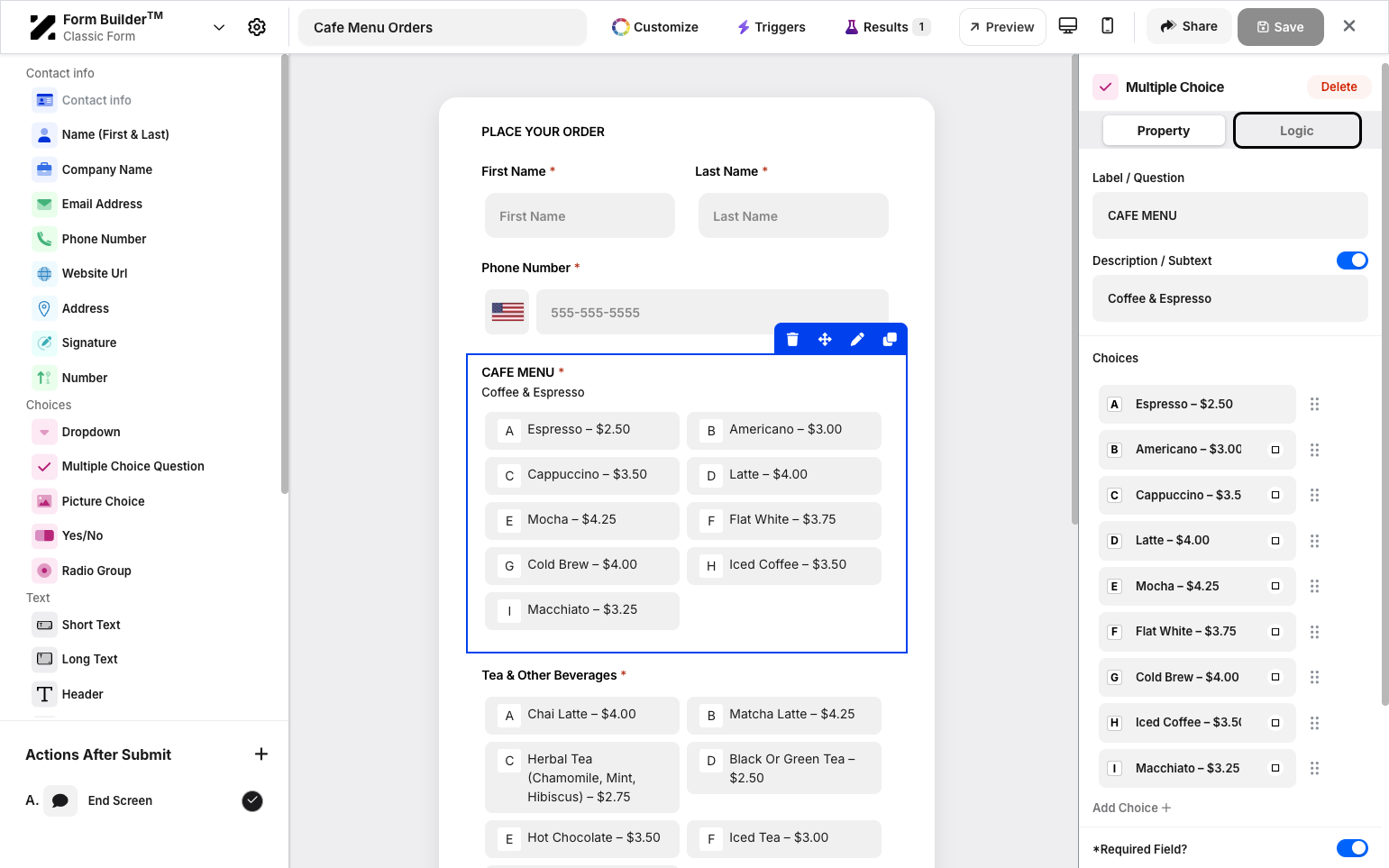 Step 9: Some widgets have a Logic tab where you can customize the question logic.