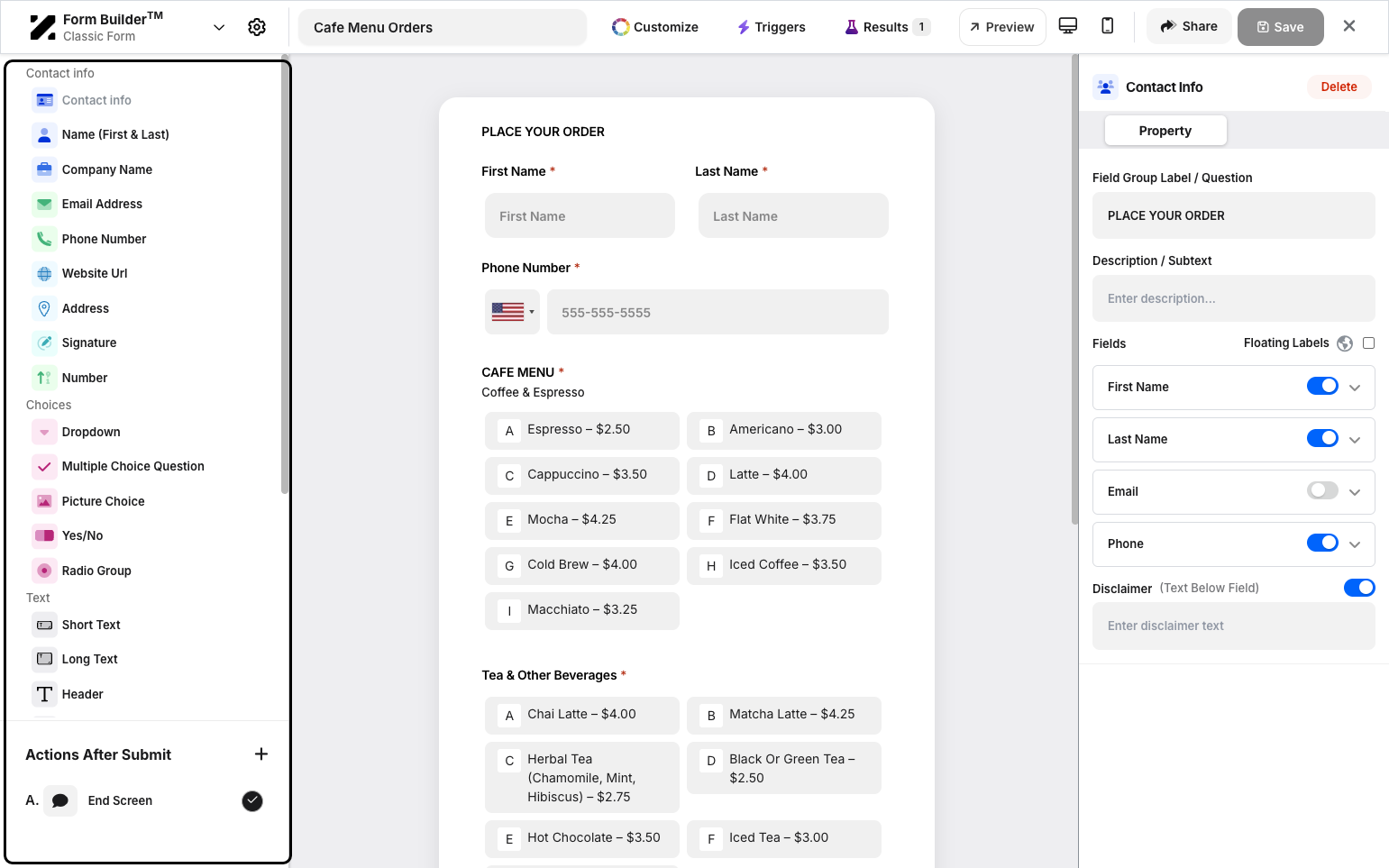 Step 6: On the left side, there is a list of all widgets you can add to your form.