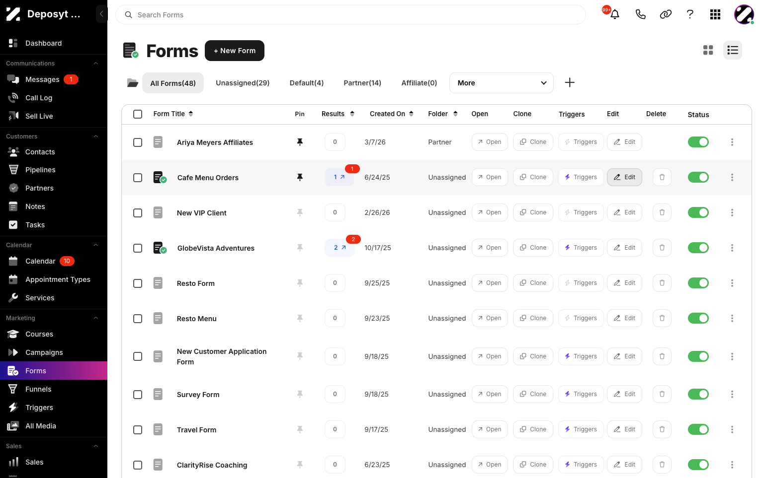 Step 3: Click the Edit button in the Edit column for a specific form.