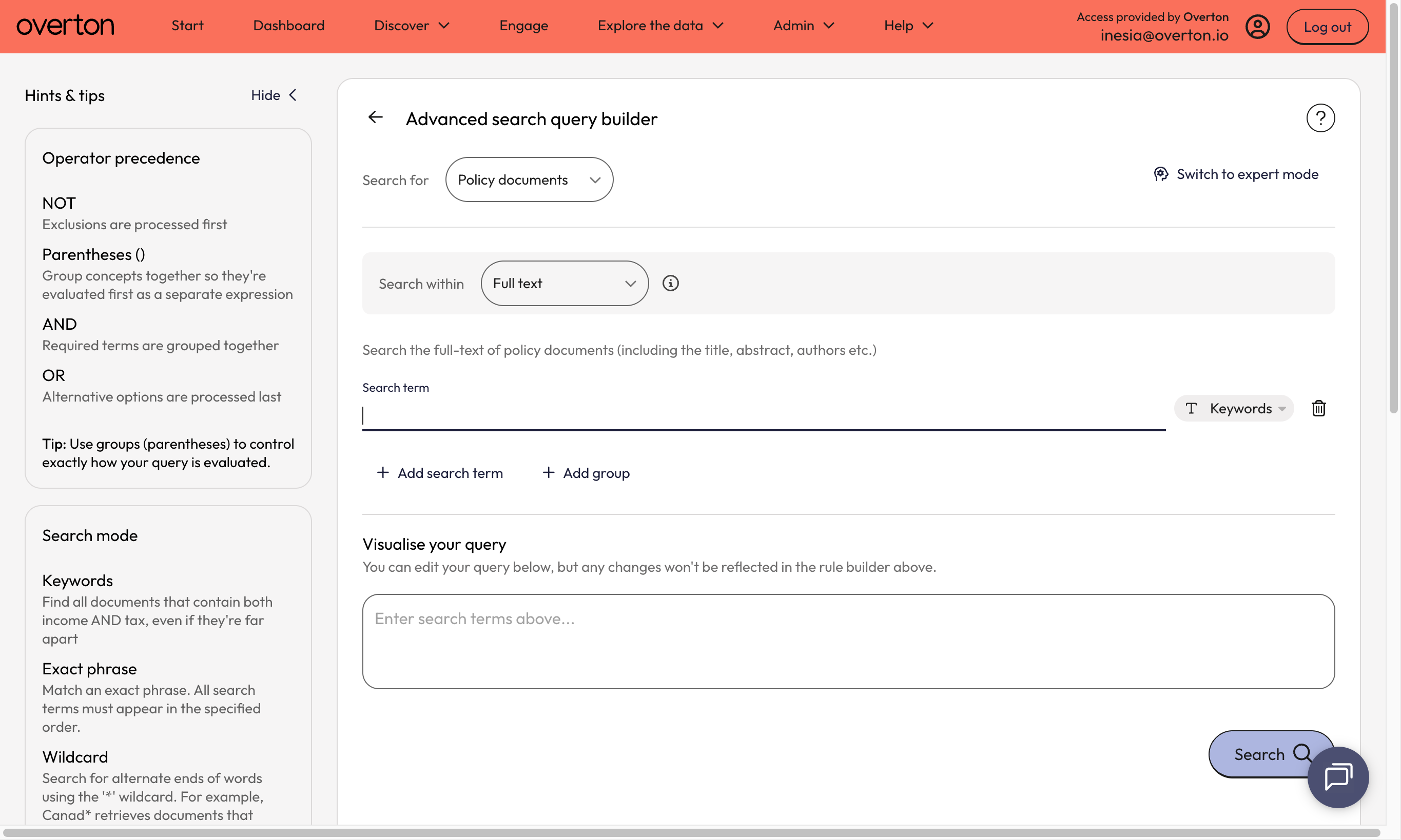 Click on Advanced search query builder