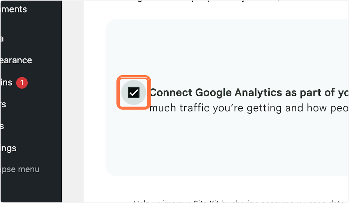 Check "Connect Google Analytics as part of your setup". Activate Google Analytics to track how much traffic you’re getting and how people navigate your site.