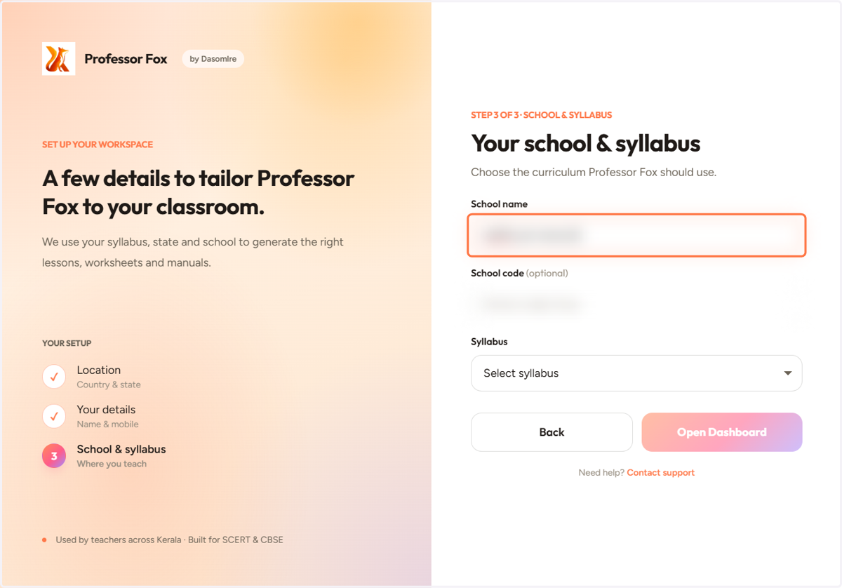 Enter your School name