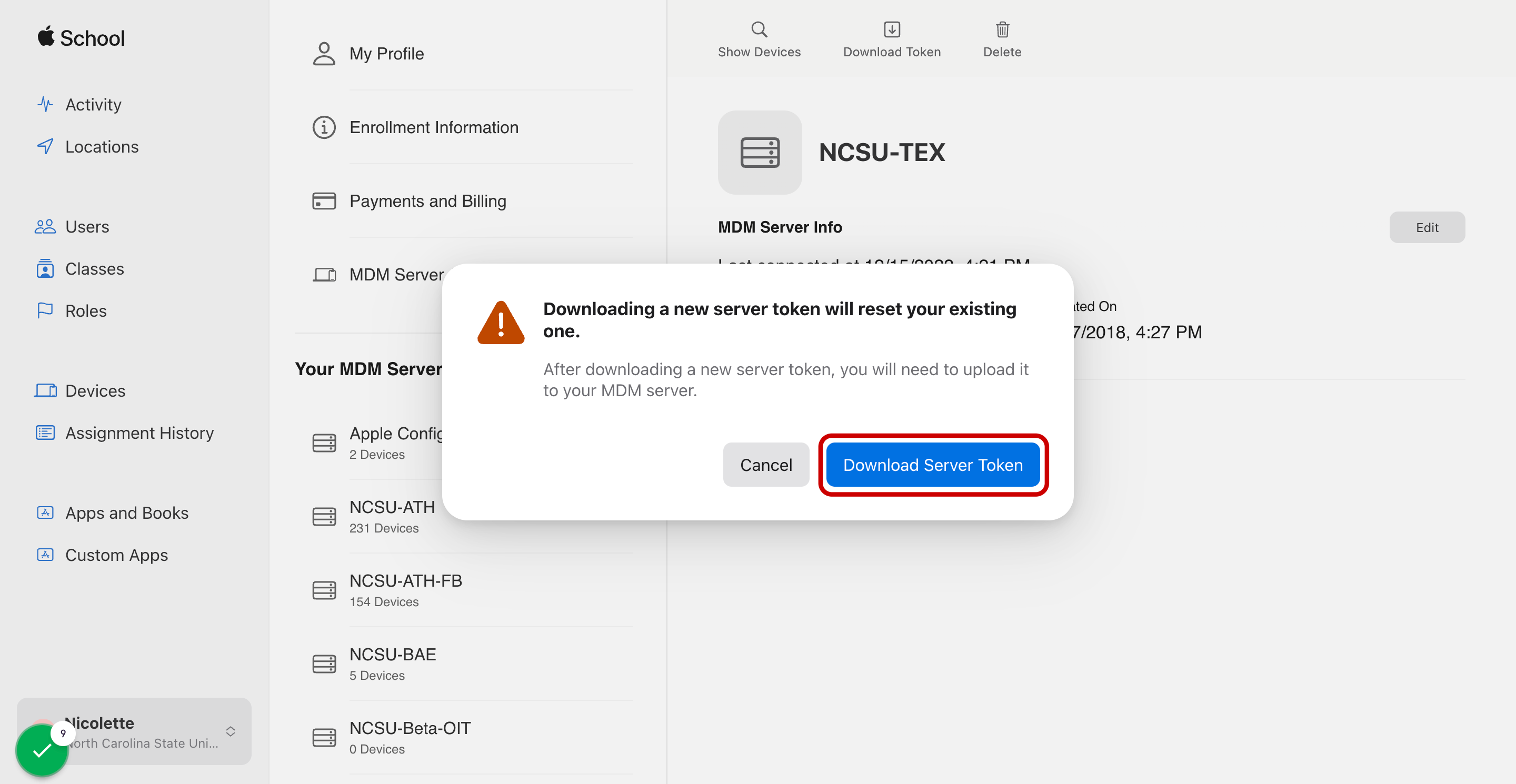 Click Download Server Token