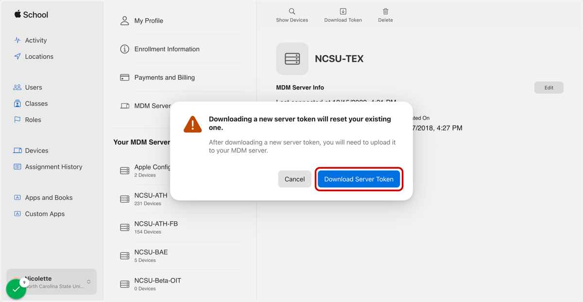 Click Download Server Token
