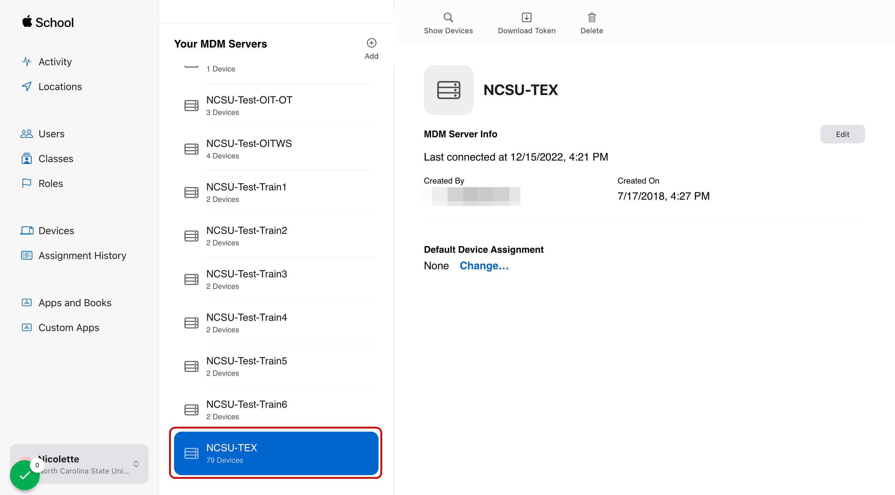 Under Your MDM Servers click on NCSU-TEX