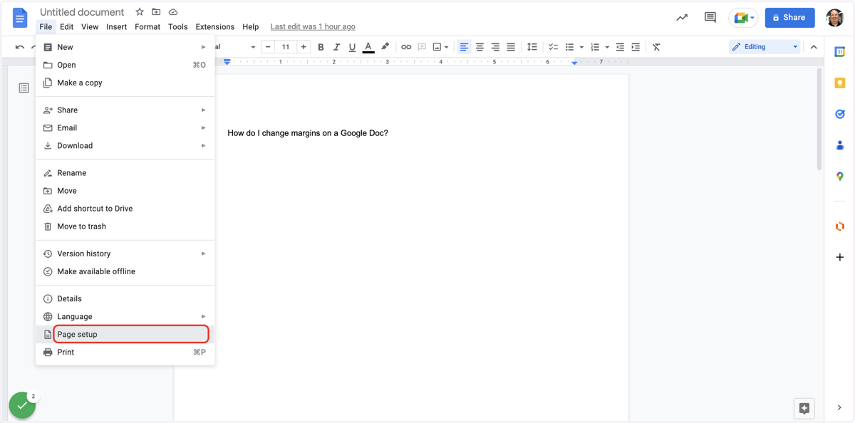Click on Page setup
