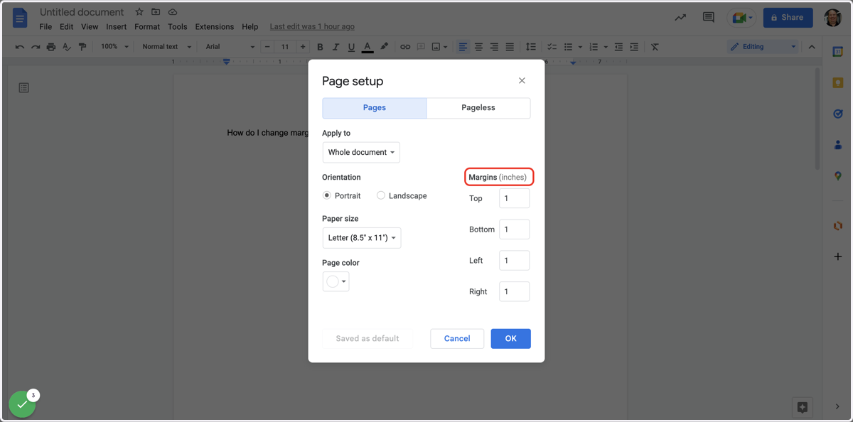 Margin settings are found on the right side of the window.