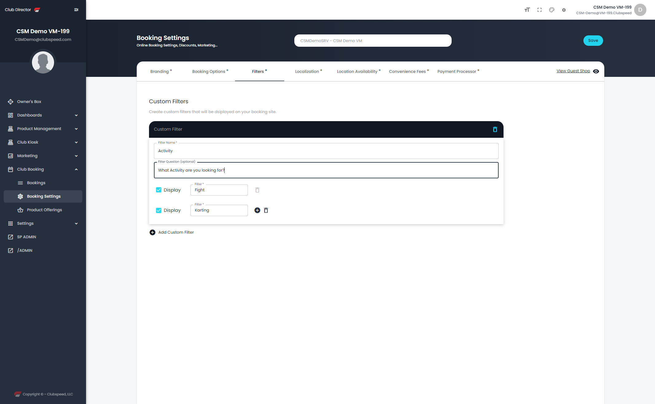 Add Custom Filters under the Filters tab