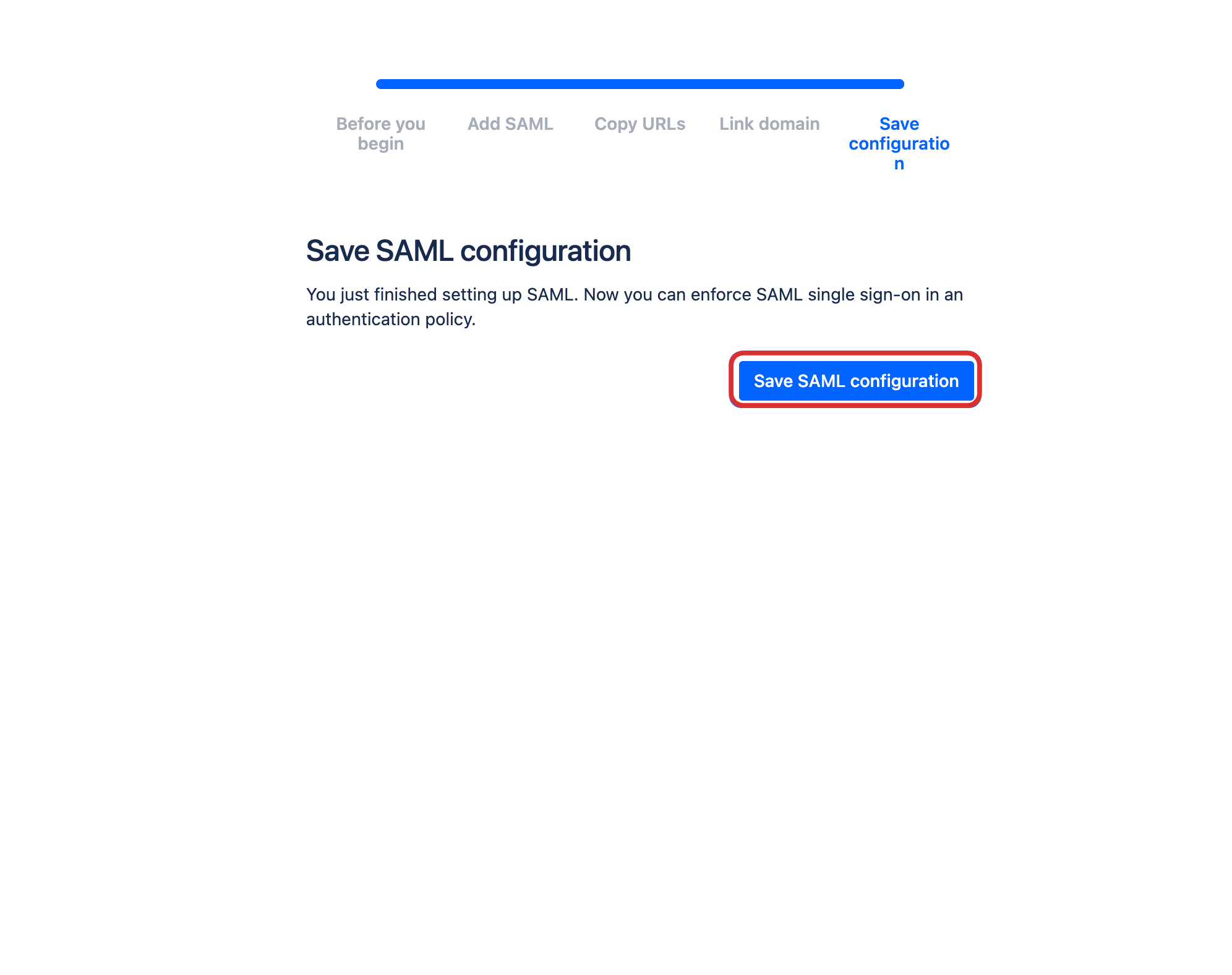 Save SAML configuration