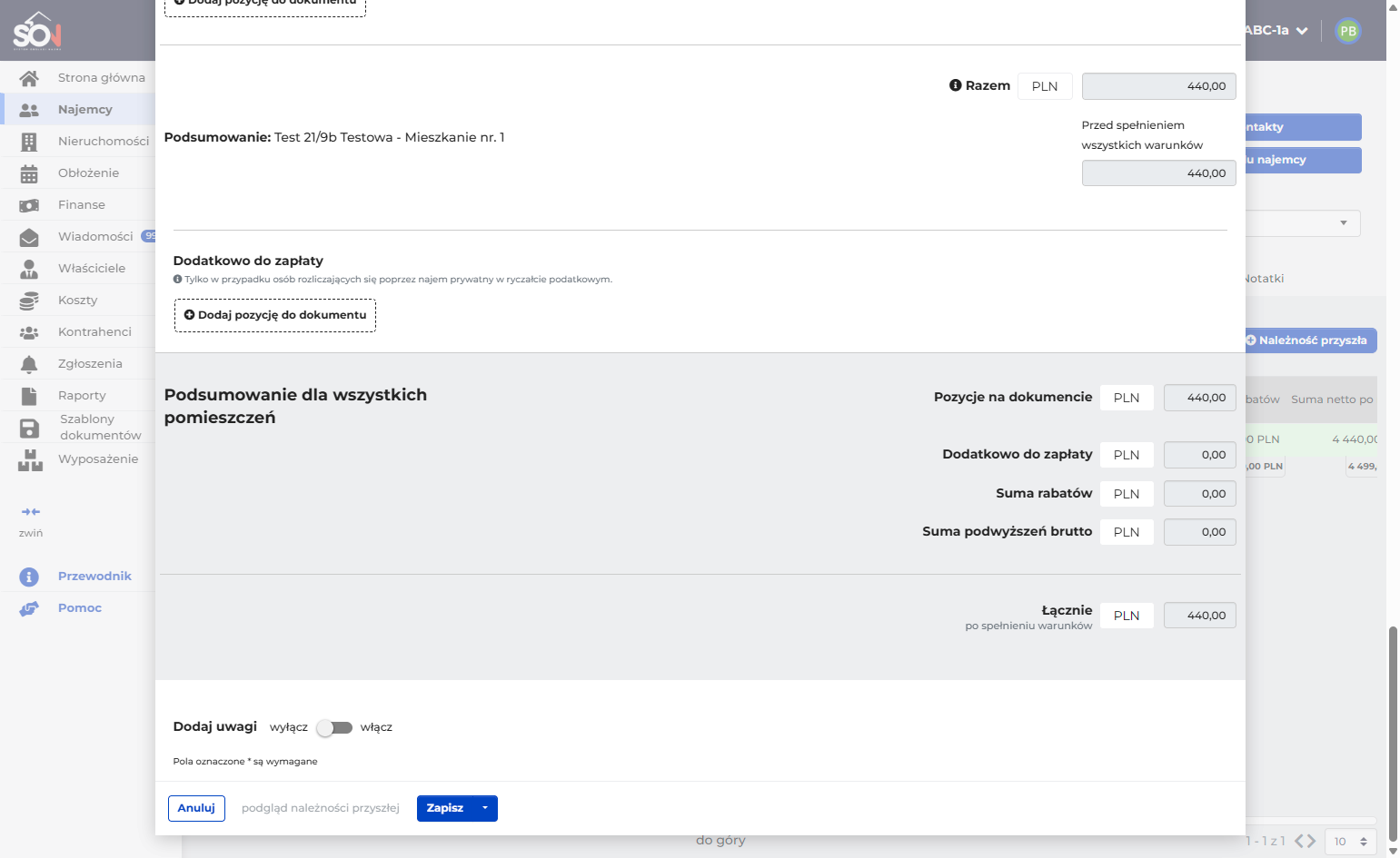 Po skonfigurowaniu zapisz należność