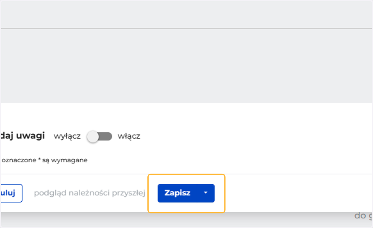 Po skonfigurowaniu zapisz należność
