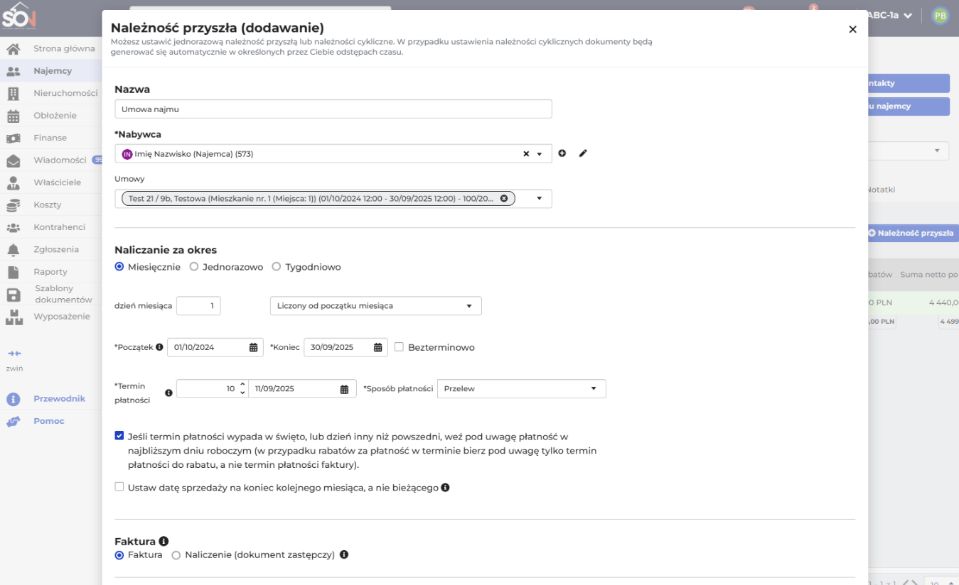 Wybierz parametry generowania dokumentu