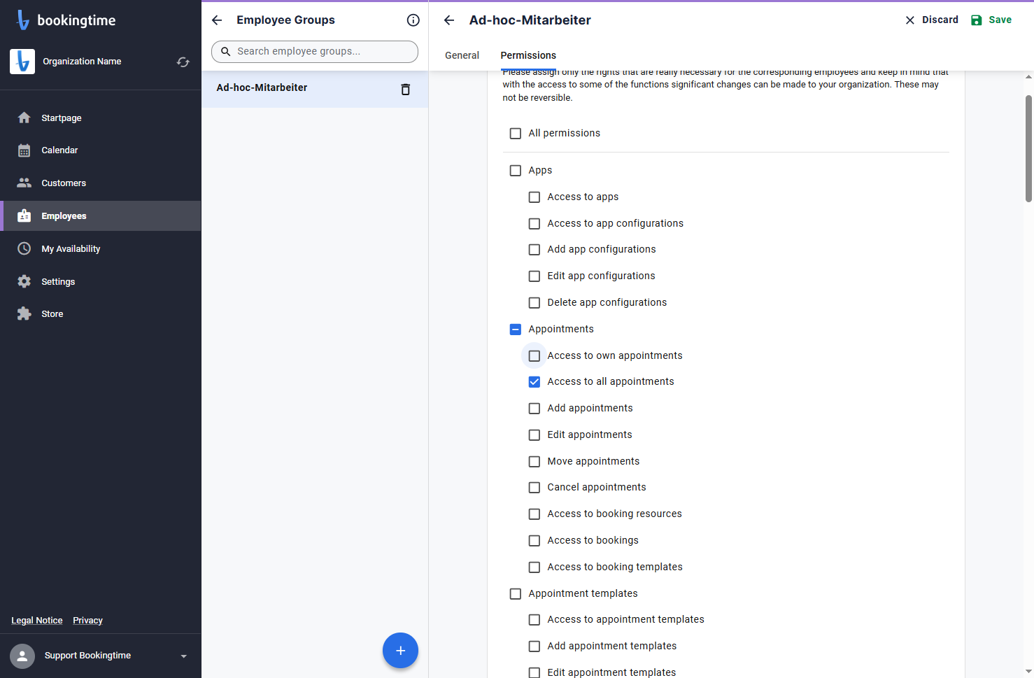 Check the specific permissions you would like to assign to this group