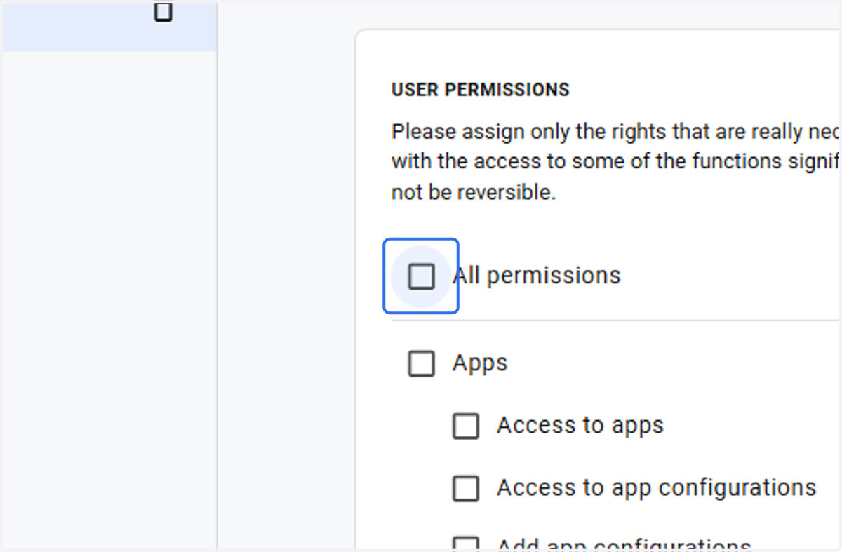 Check All permissions if you want to assign all permissions to this group