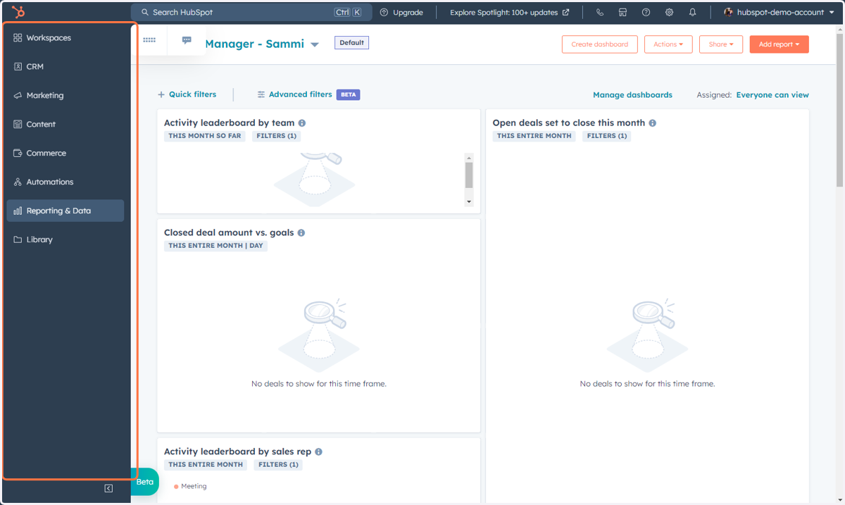 The new HubSpot navigation will appear on the left-hand side of your screen