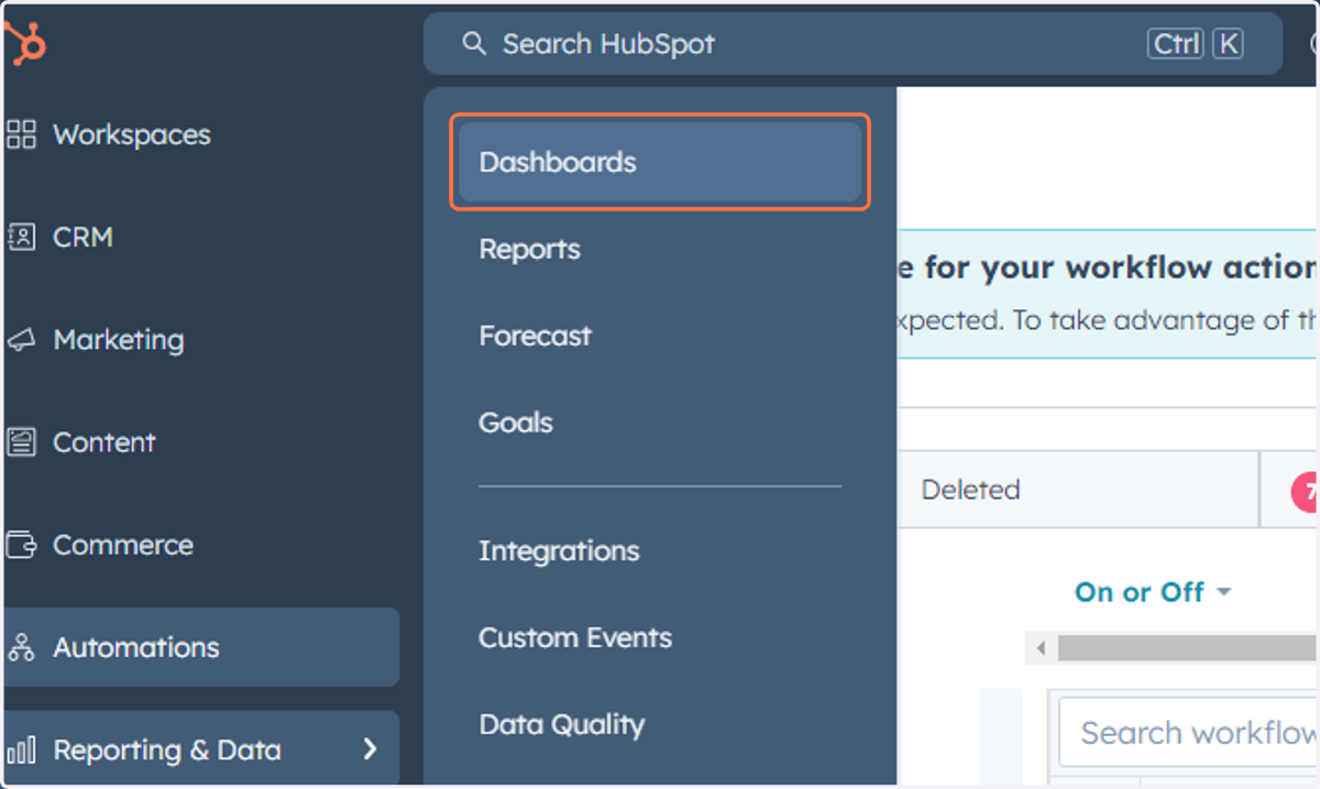 Click on Dashboards
