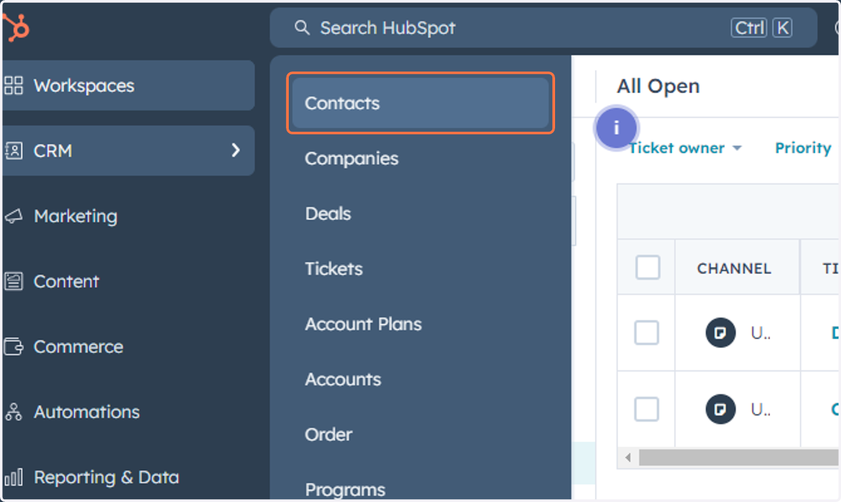 Click on Contacts