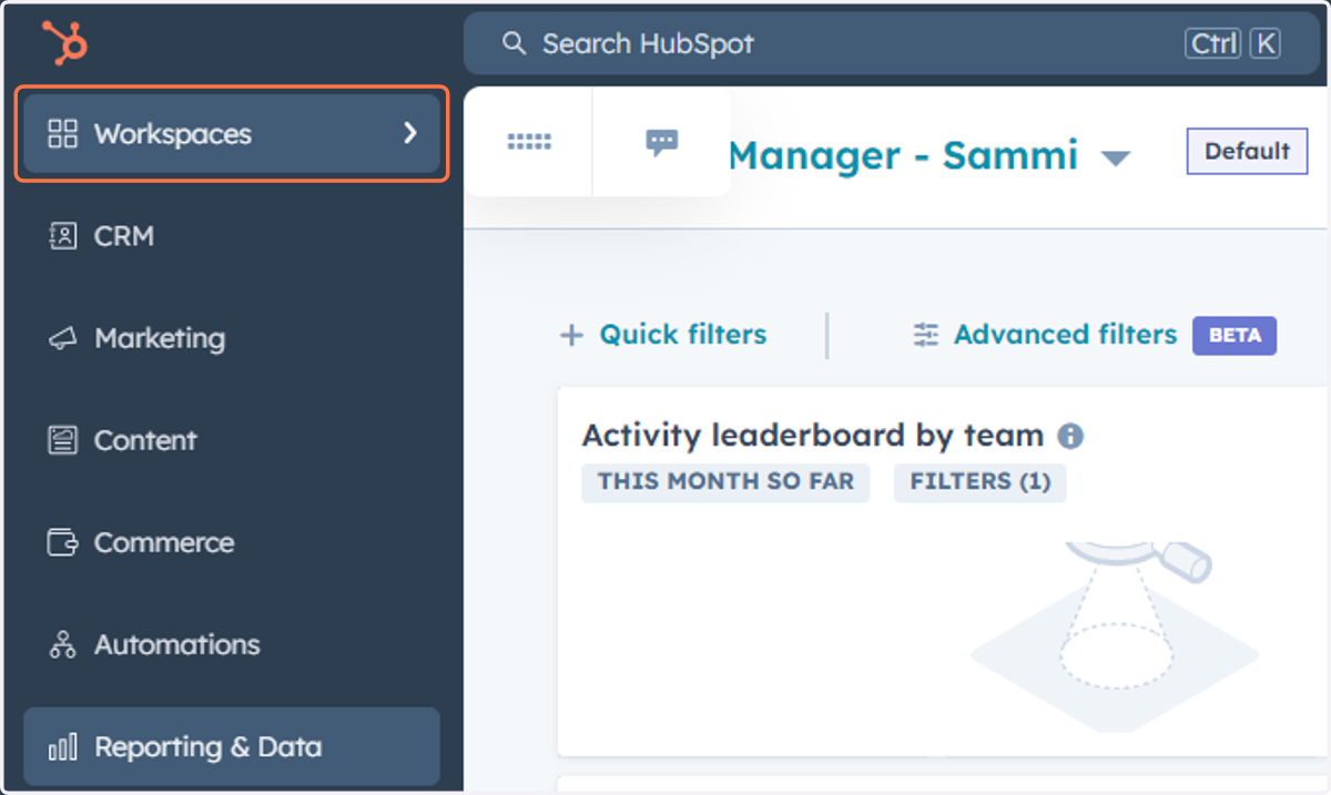 Click on Workspaces